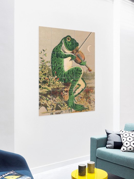 IXXI Frog playing violin, Aster Edition - 60 x 80 cm - Gratis ophangtool - Grote wanddecoratie en posters - Vintage, Kleurrijk, Speels, Illustraties
