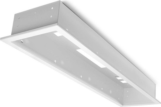 Wit metalen inbouwframe met een rechthoekige opening voor een terrasverwarmer.