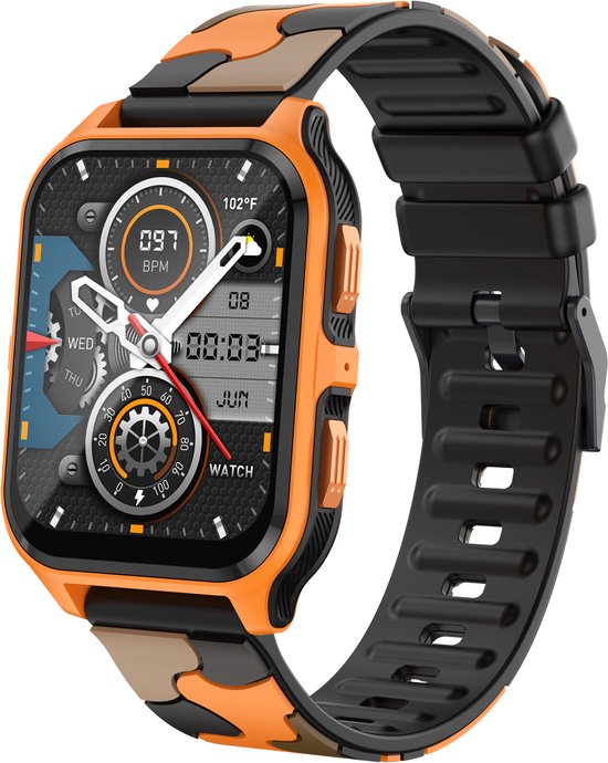 Foto: Knobbout 1 83 outdoor smartwatch sporthorloge bluetooth belfunctie sportgegevens calorie n bloeddruk monitoring slaapcoaching 7 10 dagen batterij android en ios oranje
