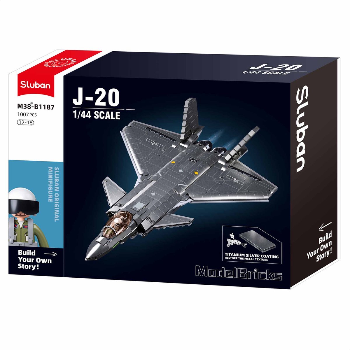 Sluban - J20S Straaljager met LED verlichtingen | WW2 army luchtmacht | Technic creator ideas educatief leger speelgoed | Expert bouwpakketten voor volwassenen | Classic icons vliegtuig modelbouw | 953 bloks — afbeelding 9
