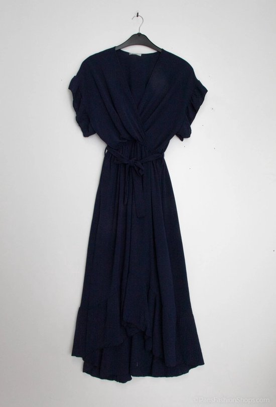 Asymetrische dames wikkel jurk Evie effen donker blauw navy Maat S plain wrap dress strandjurk
