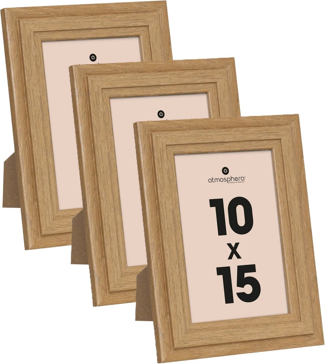 Atmosphera Fotolijstje voor een foto van 10 x 15 cm - 3x - naturel - foto frame Classico - Hout - staand en hangend