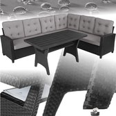 tectake® Wicker zitgroep tuinbank - Loungeset met bank en eettafel - Hoekbank - Buitenlounge - Zithoek - Weerbestendig - Tuin, balkon, wintertuin, terras - Zithoogte 41 cm - Zwart