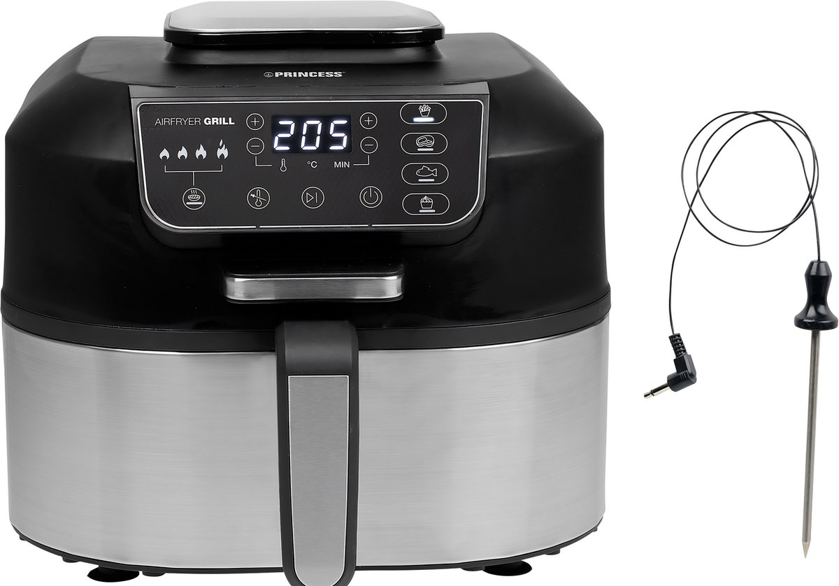 Princess 182092 Airfryer Grill- 2 in 1 Grill en Hetelucht Friteuse - Airfryer XXL - Temperatuurmeter - Groot - 5.6 liter - 265 graden - 4 voorgeprogrammeerde programma's