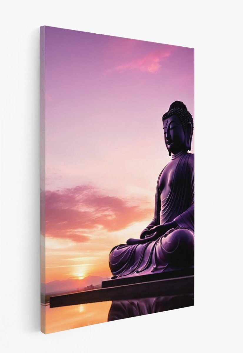 Saammp Canvas Schilderij - Boeddha bij Zonsondergang - Landschap - 20x30 - Foto op canvas - Wanddecoratie - Muurdecoratie Woonkamer - Canvas schilderijen Multicolor