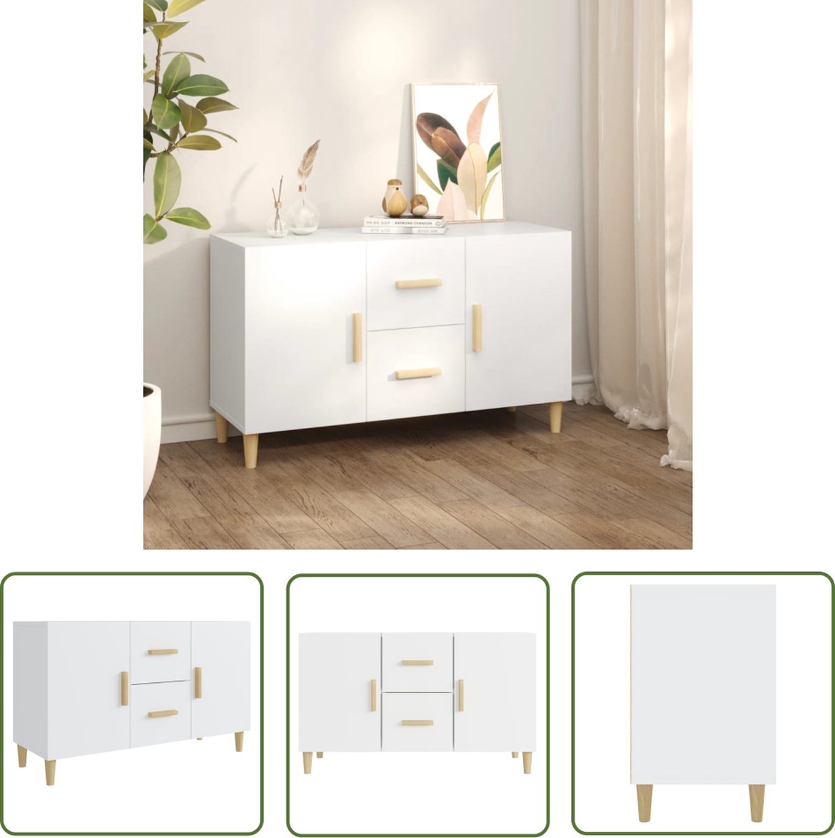 vidaXL Commode - Dressoir - Dressoir 100x36x60 cm bewerkt hout wit - Houten Dressoir - Witte Dressoir - Vintage Dressoir