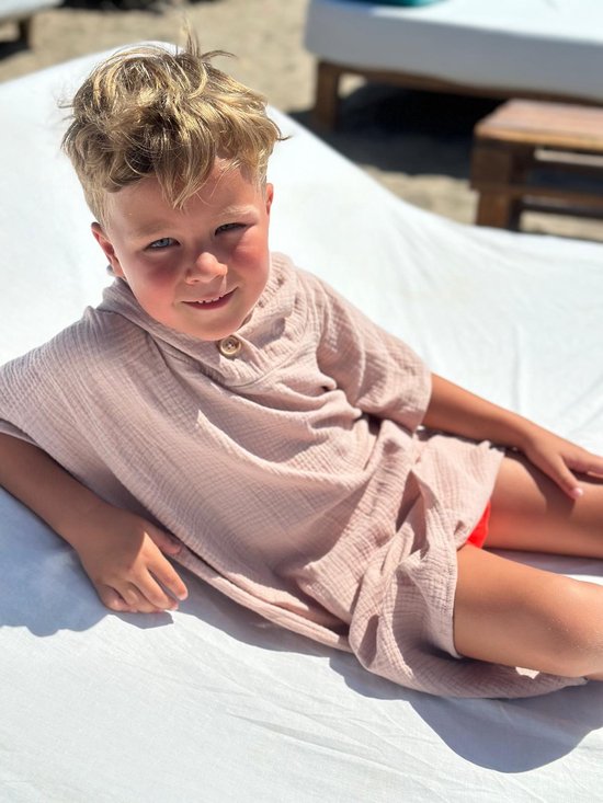 Strandponcho kind - surf poncho - lichtroze - one size - kids van 3 tot 10 jaar - aankleed handdoek - Silent Beach van Merkloos — afbeelding 2
