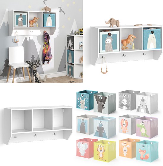 Étagère murale Vicco Luigi pour chambre d'enfant - 31 x 56 cm avec 2 boîtes pliantes opt.2 Wit avec 2 boîtes pliantes opt.2