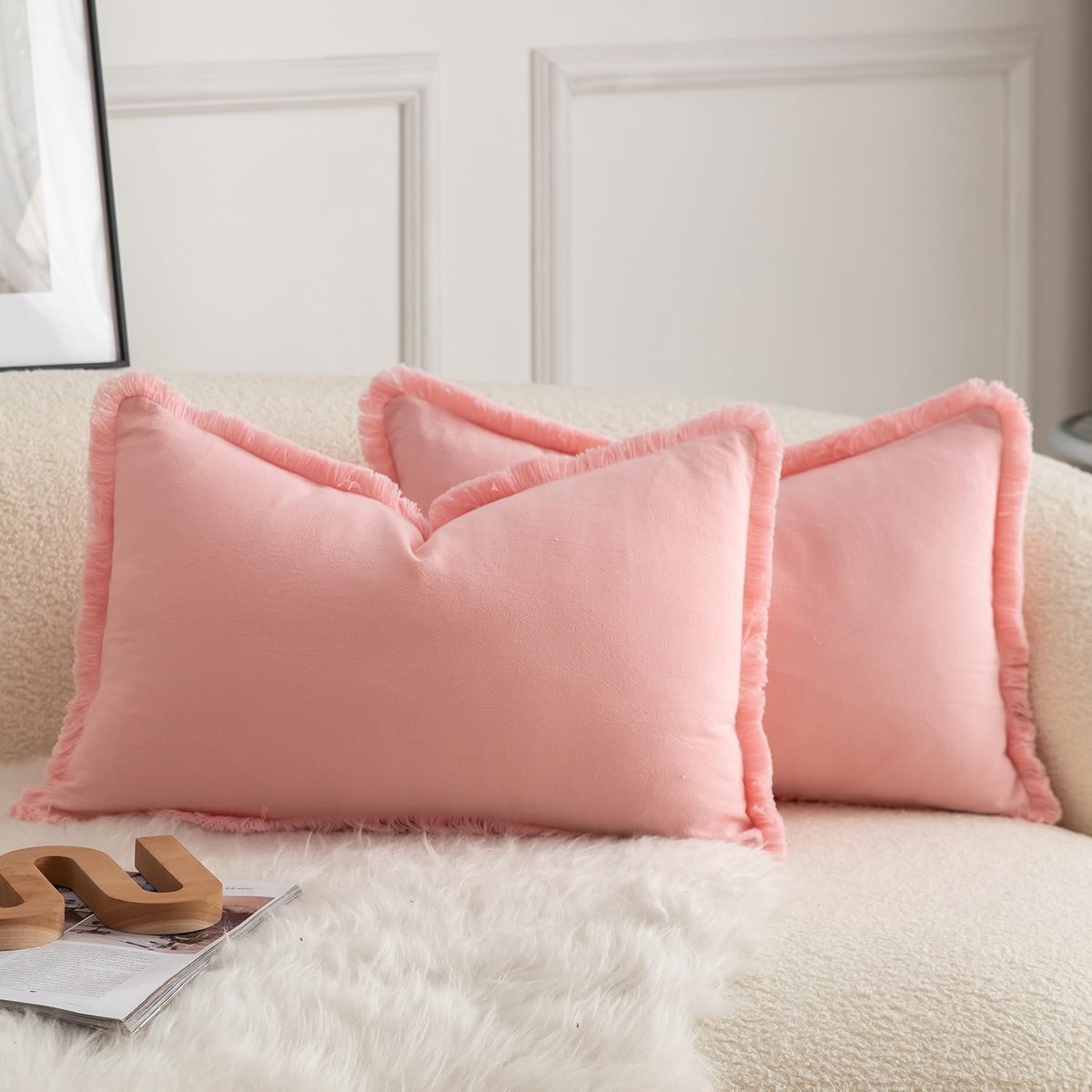 My Ninki ® Set van 2 Luxueuze Katoenen Kussenslopen met Boho Kwastjes voor Stijlvolle Woondecoratie roze