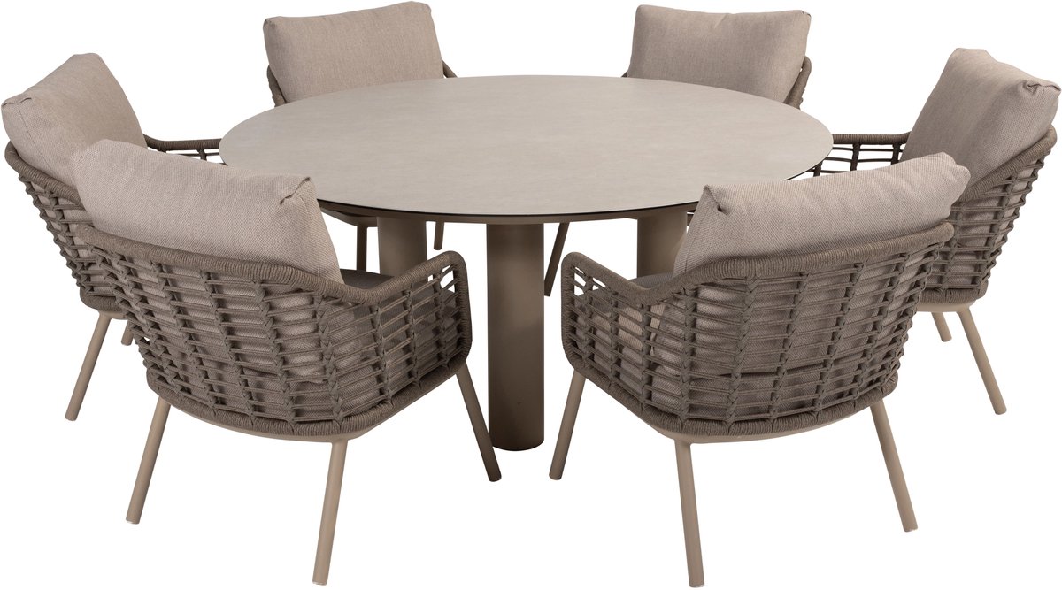 Donato Ø160 cm low dining met 6 Puglia stoelen