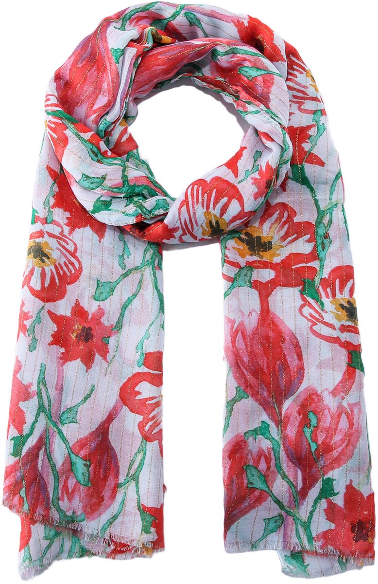 Emilie scarves - sjaal - bloemenprint - lang - glitter - rood