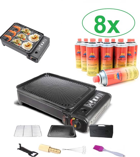 SMH LINE® Party Grill - Camping Grill - Camping kooktoestel - Incl. 8x Gasflessen