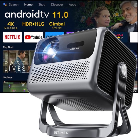 ULTIMEA Smart Bluetooth Beamer met Android TV 11.0 en Netflix, 600 ANSI HDR HLG, 90° Gimbal