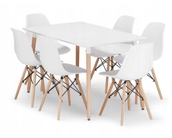 Set Eetkamertafel ADRIA 120x80 cm Wit + 6 Eetkamerstoelen OSAKA Wit – Eetkamerset – Eethoek – Modern Design – Geschikt voor Keuken, Eetkamer en Woonkamer