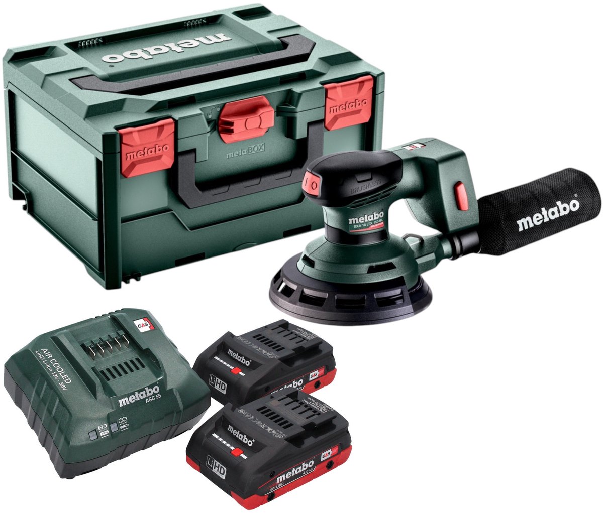 Metabo SXA 18 LTX 150 BL Accuschuurmachine 18 V 150 mm borstelloos + 2x LiHD accu 4.0 Ah + lader + metaBOX