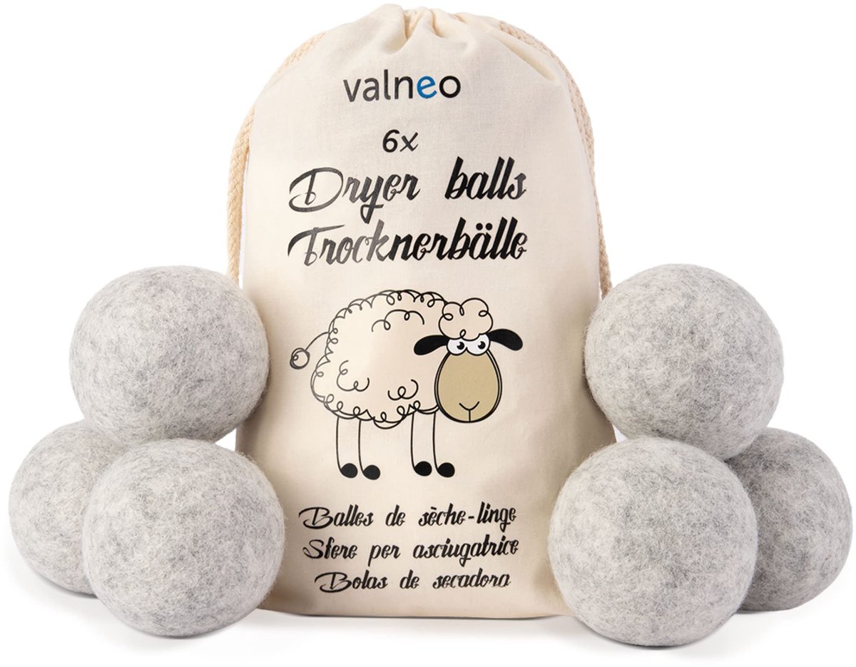 Goedkoopste VALNEO 6 wasdrogerballen voor wasdrogers in het grijs, van 100 natuurlijke schapenwol - ecologische wasbal - Dryer Balls geschikt als wasverzachter voor je droger