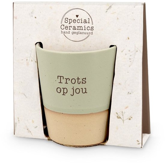 Mok - Beker - Koffie - Trots - Keramiek - lint: "Speciaal voor jou" - Cadeauverpakking