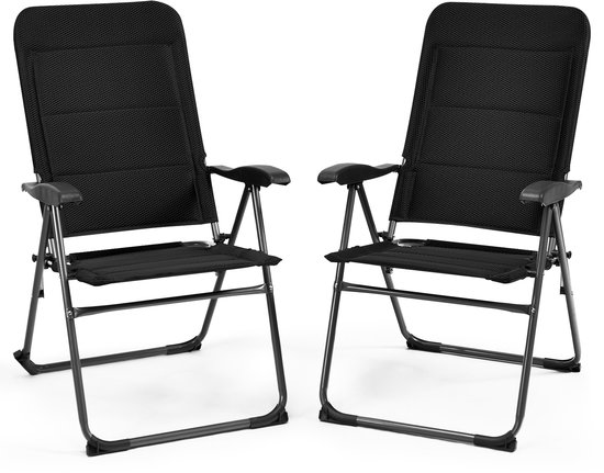 BRUBAKER Set van 2 Tuinstoelen Riva - Hoge Rugleuning Opvouwbaar - 7-voudig verstelbare Rugleuning - Vouwstoel - Weerbestendig - Grijs