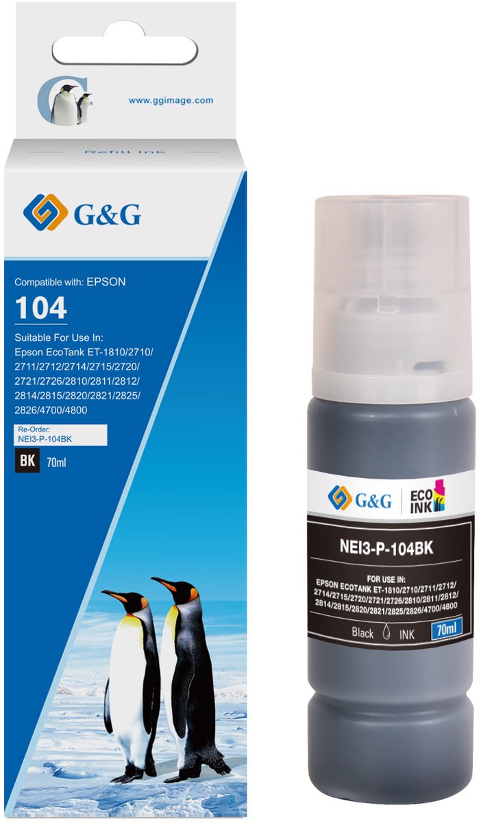 G&G 104 XL Inkt Geschikt voor Epson 104 EcoTank Inktflessen -Zwart - Hoge Capaciteit