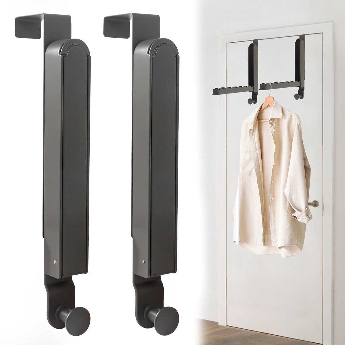 My Ninki ® Inklapbare Deurkapstok Met Verstelbare Haken Voor Kleding, Jassen En Handdoeken - Set Van 2 Stuks zwart