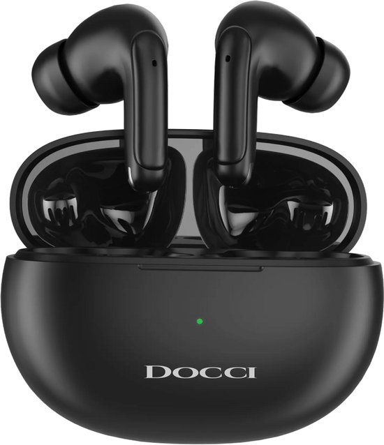 Docci® Draadloze Oortjes | Oordopjes met Noise Cancelling | Bluetooth Earbuds in Earpods-stijl | Voor iOS & Android | Zwart