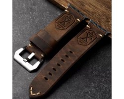 MY PROTECT - Luxe Leren Vintage Band - Geschikt Voor Apple Watch Bandje - Series 1/2/3/4/5/6/7/8/9/10/SE/Ultra - 44mm - 45mm - 46mm - 49mm - Bruin