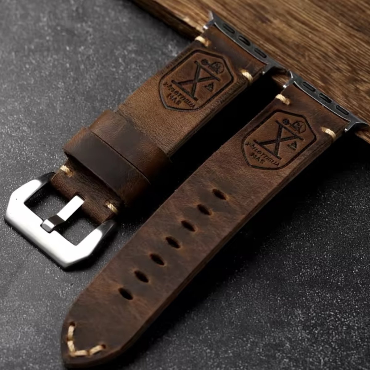 MY PROTECT - Luxe Leren Vintage Band - Geschikt Voor Apple Watch Bandje - Series 1/2/3/4/5/6/7/8/9/10/SE - 38mm - 40mm - 41mm - 42mm - Bruin