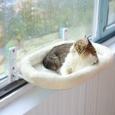 Dutchers® Kattenmand voor het raam - Verbeterde Versie - 30x52cm - Opvouwbaar - Kattenbed - Makkelijk Ophangen - Stevig & Sterk - Ophangen doormiddel van zuignappen - Hangmat voor huisdier - Hangmat - Ligbed voor poes & kat - Wit