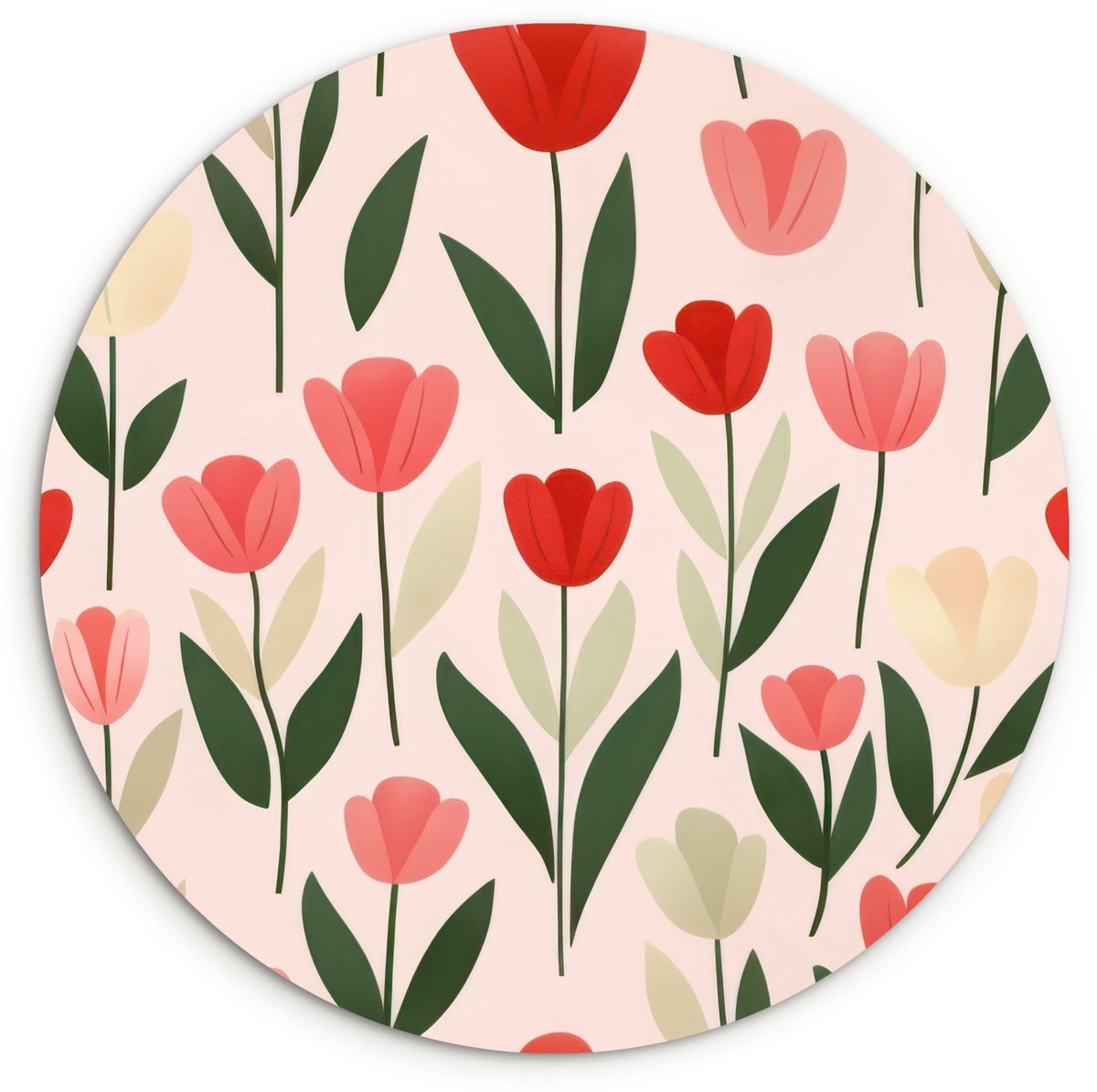 WallCircle Wandcirkel 120x120 cm - Muurcirkel Tulpen - Modern - Roze - Muurdecoratie woonkamer - Wanddecoratie slaapkamer - Kamer decoratie accessoires - Ronde schilderijen Bloemen