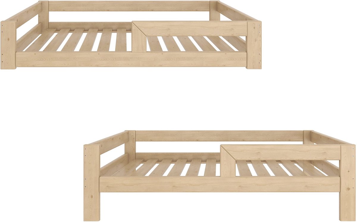 Need Sleep - Montessori Kinderbed Vloerbed met Uitvalbescherming - Naturel Hout - 90x200 cm - 2 in 1 ontwerp met verwisselbare poten (22 cm)