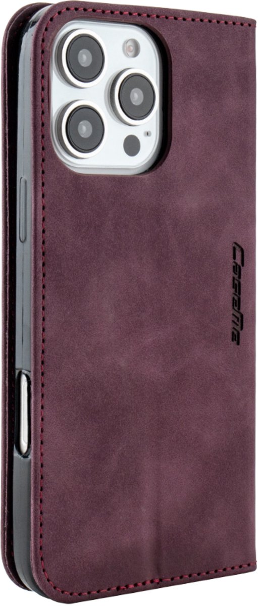 Mobile5 - iPhone 16 Pro Bookcase Hoesje - Bordeaux Rood - Kunstleer - Anti Shock