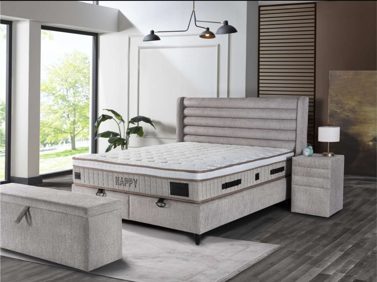 Nessa® 180x200 Happy Opbergboxspring – met Premium Orthopedische Matras en Luxe Hoofdbord Crème
