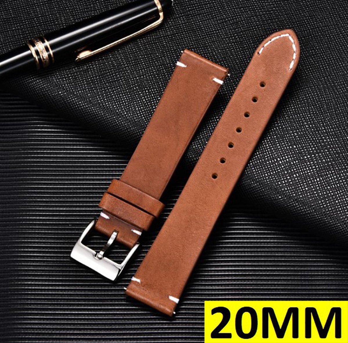 Lederen Horlogeband - Horlogebandje - Horloge Band - Universeel - 20MM - Licht Bruin