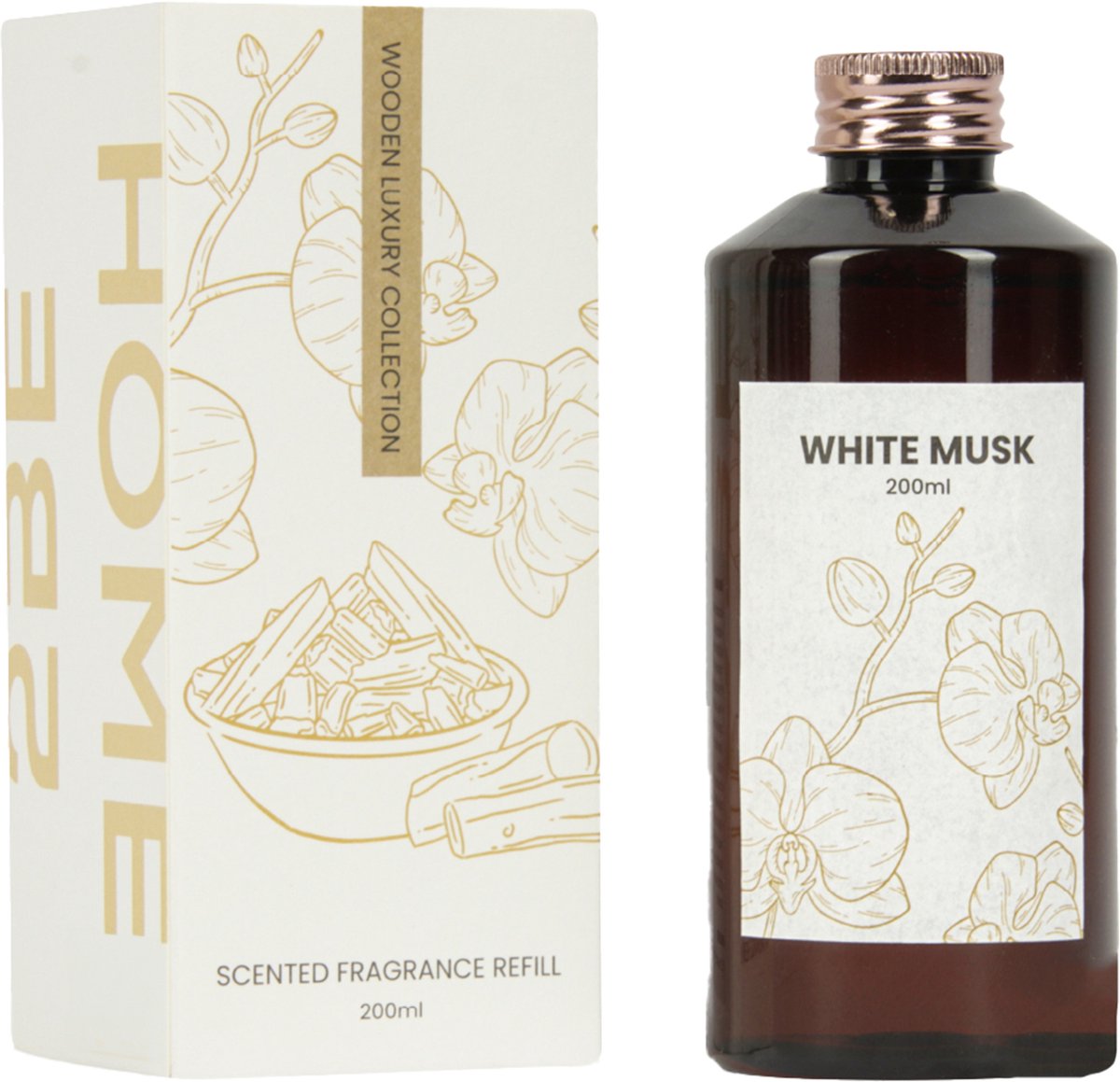 2BEHOME Geurstokjes Navulling - White Musk - 200 ML - Huisparfum - Luchtverfrisser - Geurverspreider - Wooden Luxury Collection