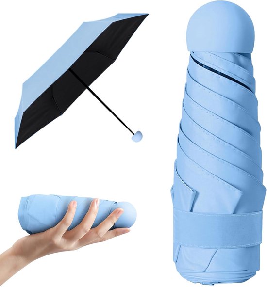 Aolso Reisparaplu, 6 ribben, mini-uv-opvouwbare zonneparaplu, winddichte regenbescherming met capsulekoffer, draagbaar zakformaat voor dames en heren, Verloop Paars, 90 cm diameter, 52 cm height