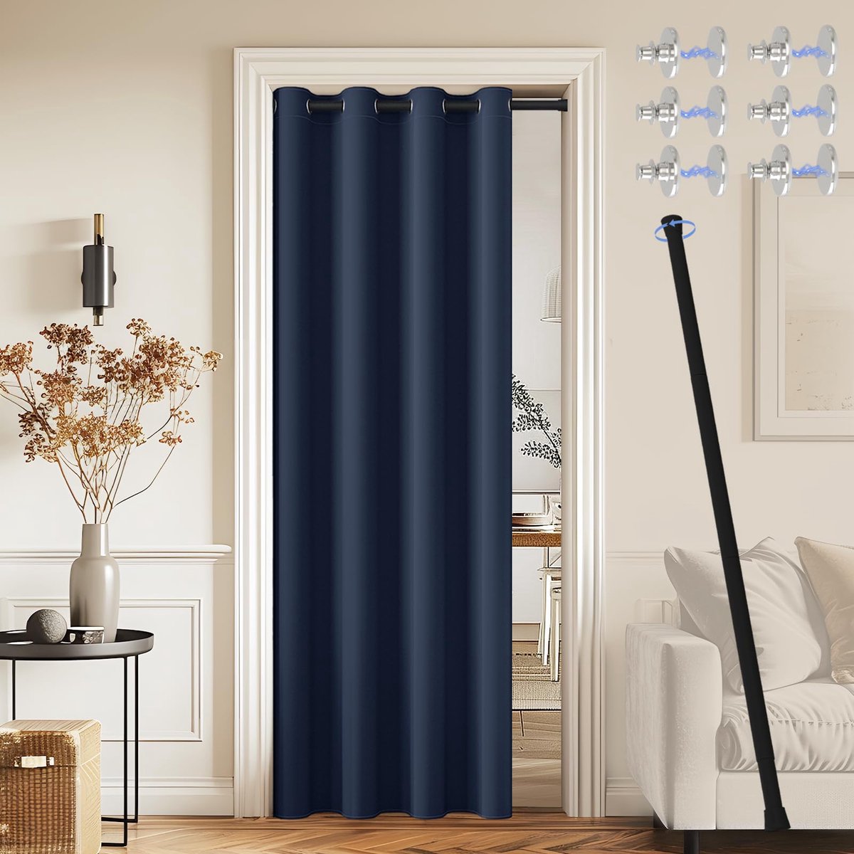 My Ninki ® Stijlvol Verduisterend Deurgordijn met Telescoopstang en Magnetische Bevestiging voor Diverse Ruimtes