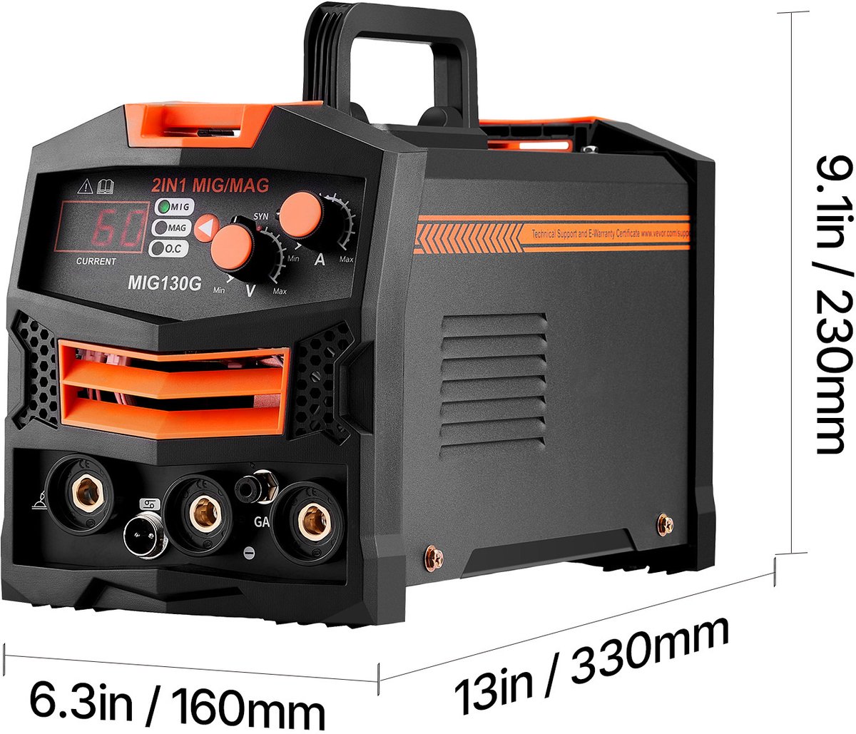 MIG lasser, 130 amp synergisch MIG lasapparaat, 2-in-1 gas/gasloze gevulde draad multiproces lasser, draagbare IGBT inverter MIG lasser – foto 2
