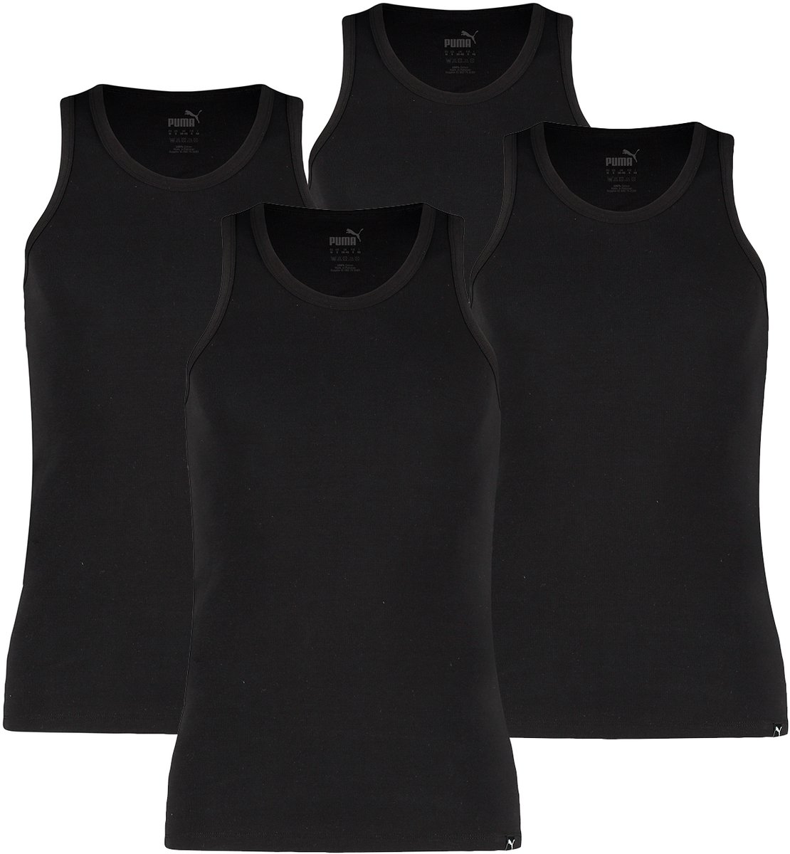 Set van 4 Puma Basic Tank Top Heren herenondershirt met ronde hals Zwart