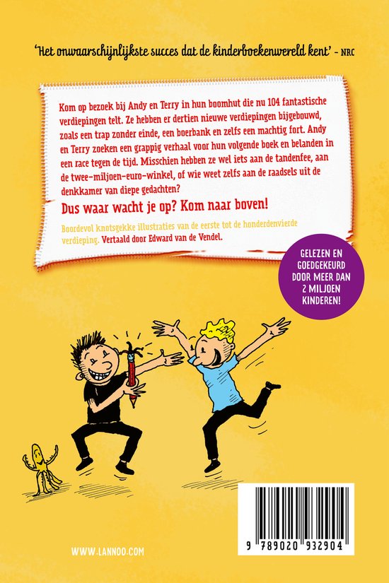 Andy en Terry met een tandenfee en een inktvis. Op de achtergrond een barcode en de tekst 'Gelezen en goedgekeurd door meer dan 2 miljoen kinderen!'