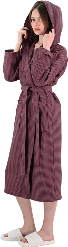 Linden&Green - Badjas Sauna Unisexe - Badjas 100% Katoen - M - Violet - Katoen gaufré - Badjas femme - peignoir à capuche femme - Badjas femme et homme - M