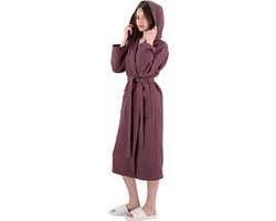 L&G - Unisex Sauna Badjas - 100% Katoen Badjas - M - Paars - Katoen wafel - Wafel Badjas dames - badjas met capuchon dames - Badjas dames en heren - M