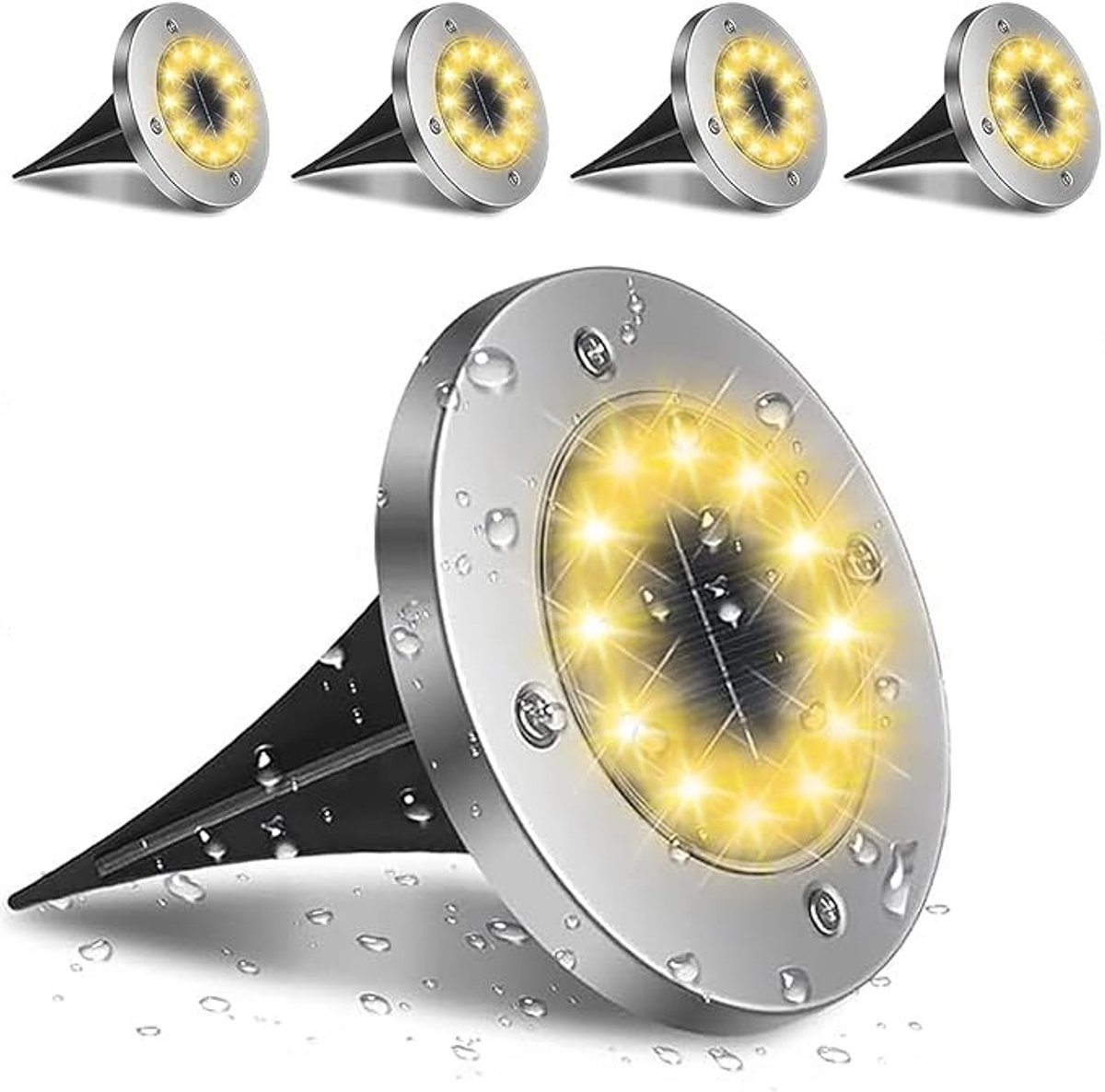 Solar Grondspots met 16 LED Spotjes(4stuks) - Warm wit-RVS Grond Spots op Zonne-energie met 16 LED Spotjes - 10 Uur Buiten Verlichting in Tuin - IP65 Waterdicht - Tuinverlichting Lamp - Buitenverlichting Tuinlamp