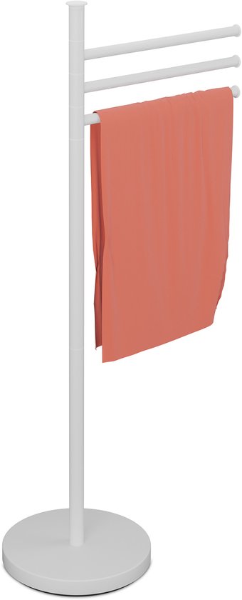 Porte-serviettes de salle de bain - 3 barres pivotantes - 85,5 x 42 x 22 cm - inox - sur pied - blanc