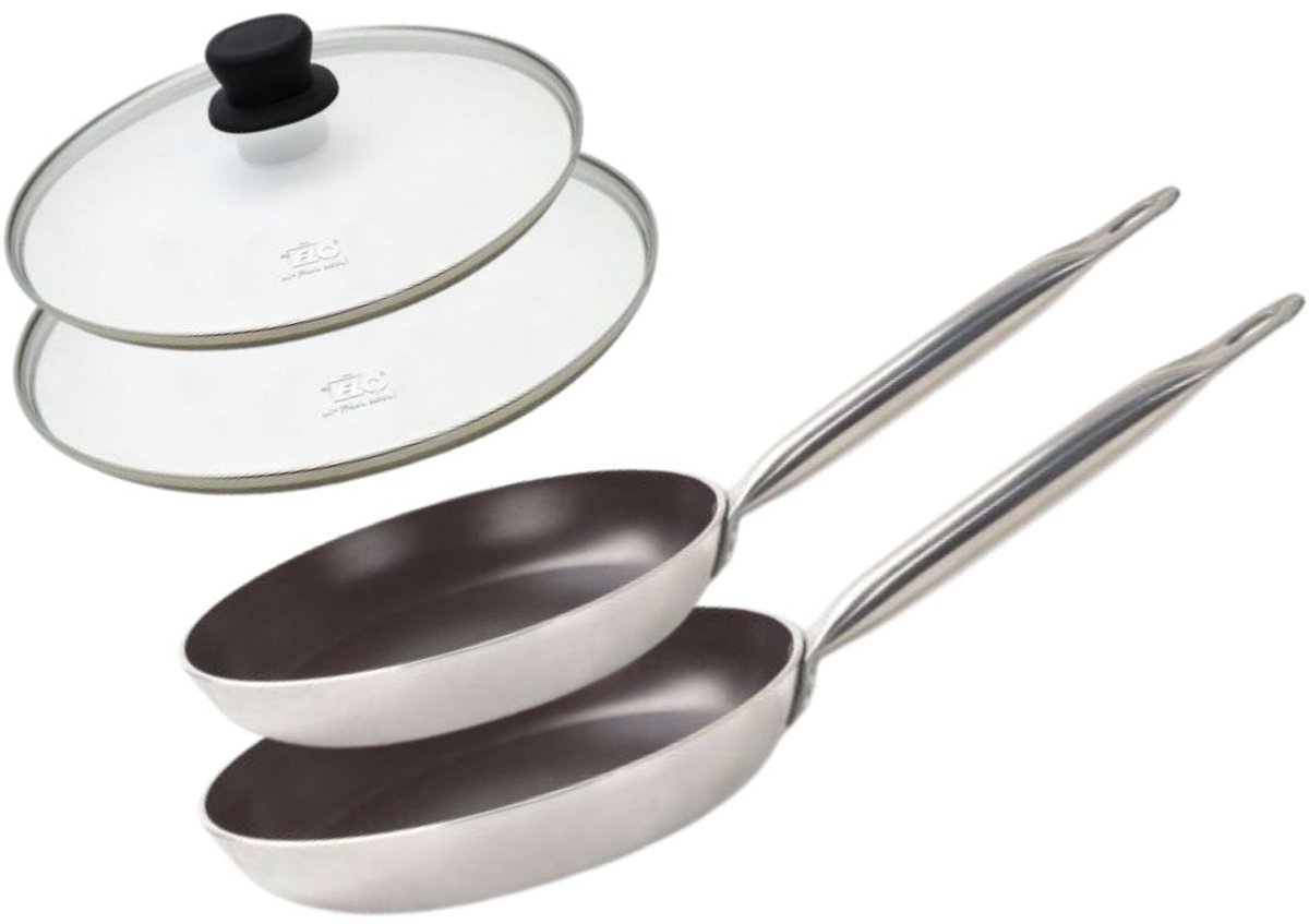 Set van 2 pannen 28 en 32 cm keramisch zonder PFAS en 2 deksels Bistro Line Elo