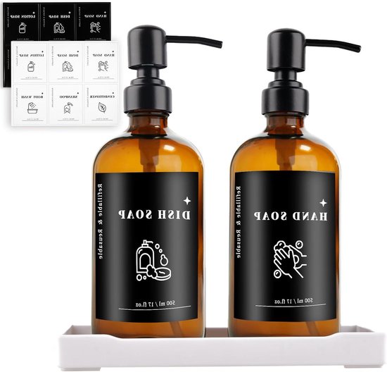Hejo 2 stuks glazen zeepdispenserfles met pomp, 400 ml handzeep en