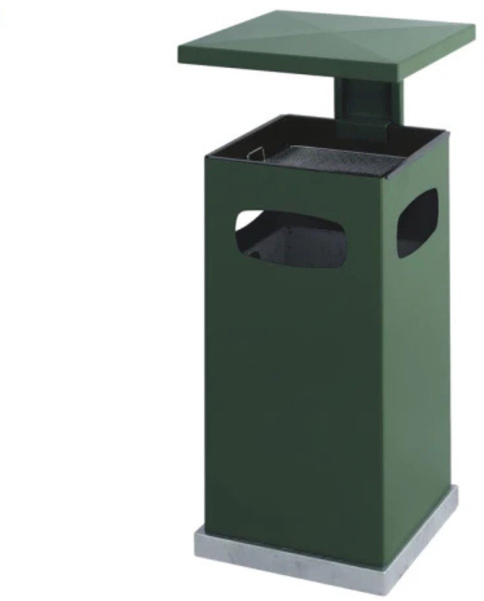 Staande Afvalbak buiten/ Sigarettenbak/ As-afvalbak/As-papierbak/Buitenasbak/ Sigaretten en afvalbak/ Groen staal poedercoated