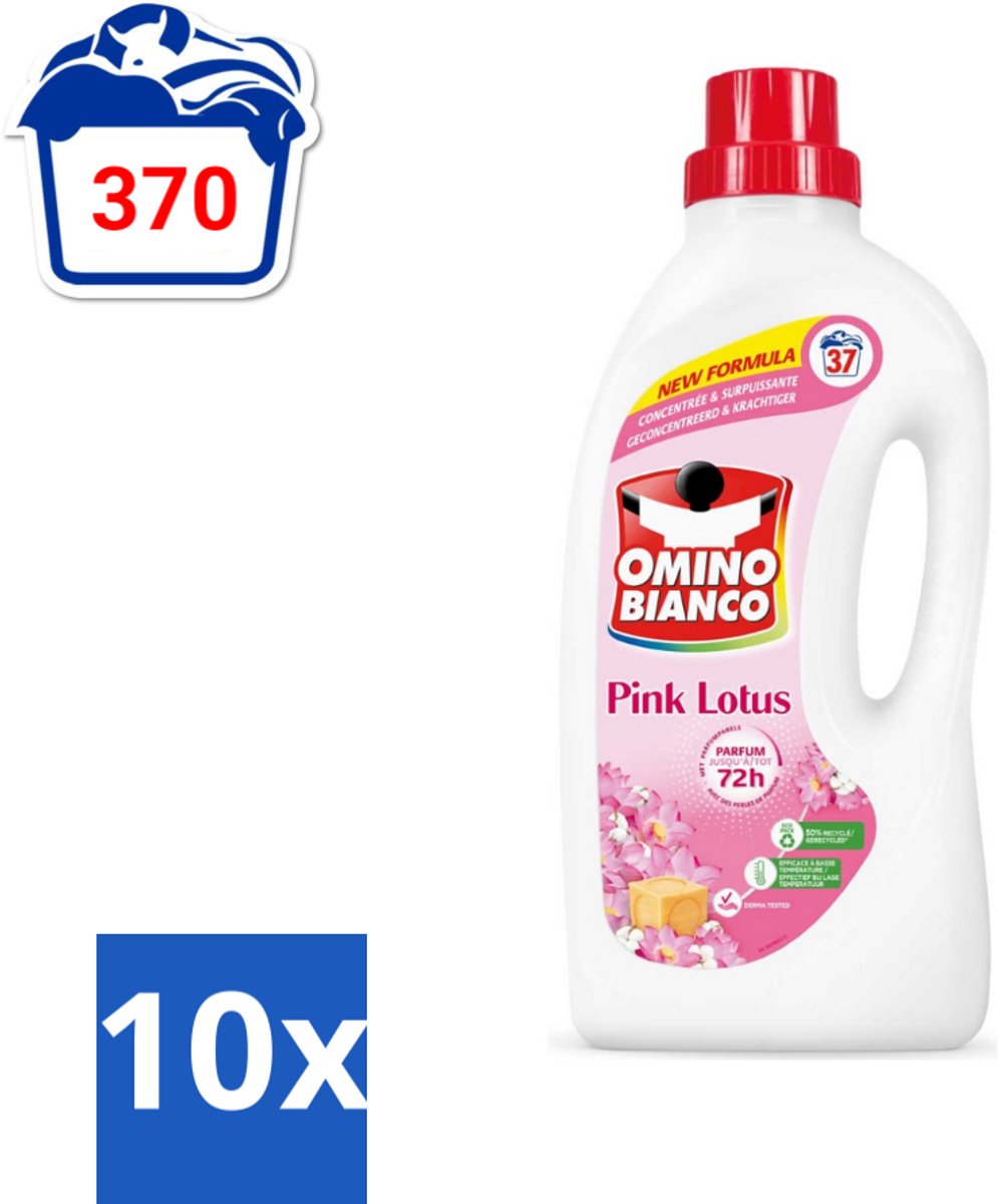 Omino Bianco - Roze Lotus - Wasmiddel - Witte & Gekleurde Was - 37 Wasbeurten - Bulkverpakking - 10 stuks
