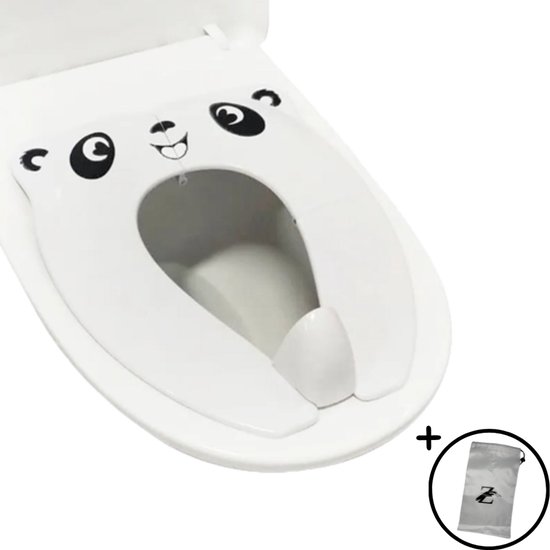 ZoeZo - Panda Toiletbril - Wit - Opvouwbaar - Incl. opbergtasje - Kinderen - Hygiënisch - WC- bril verkleiner - Zindelijkheidstraining - Toilettrainer - Toilet zitje