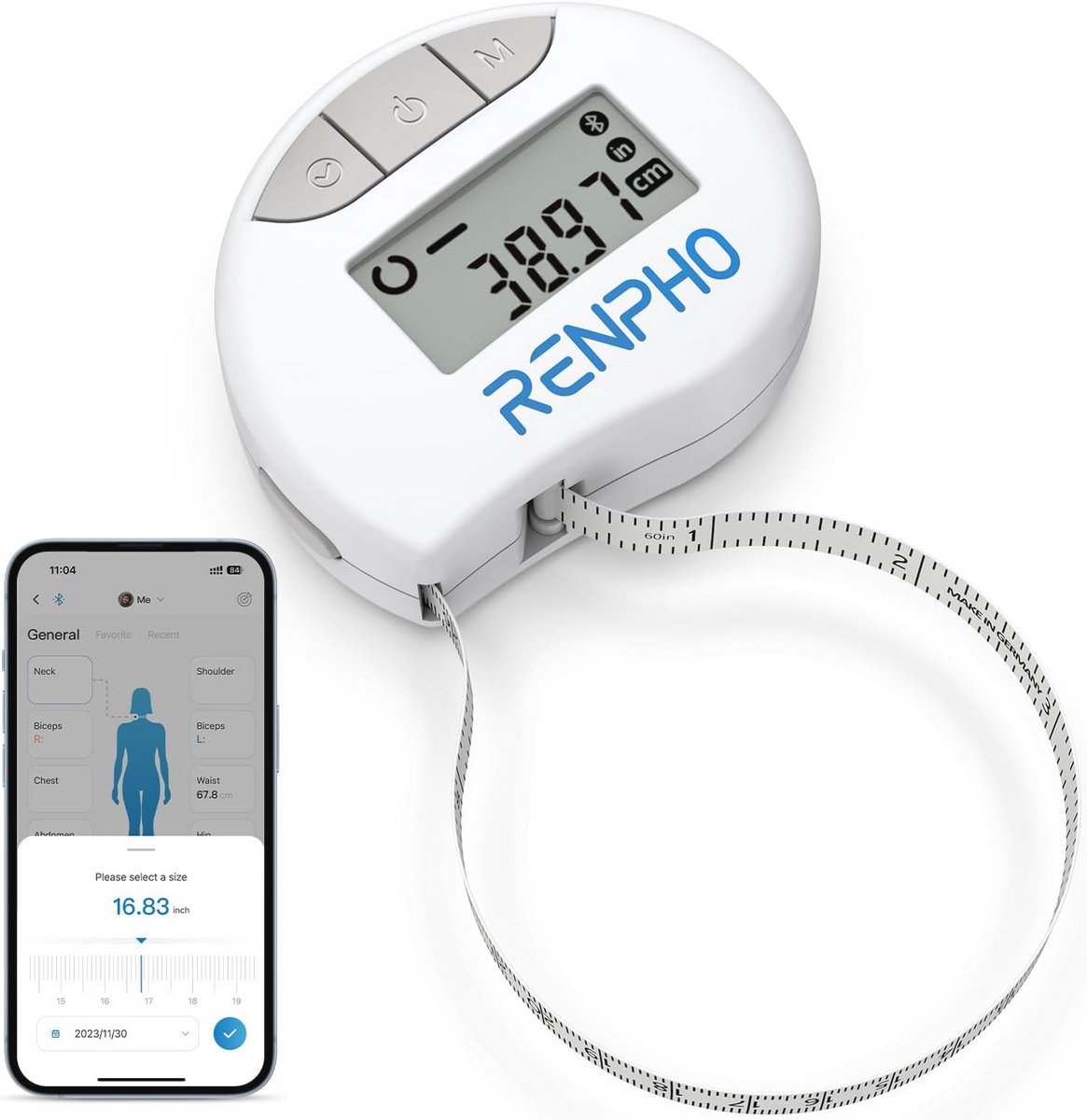 Slimme Lichaamsomtrekmaat Bluetooth-meetlint voor Het meten van Lichaamsmaten - biceps borst heupen nek - Fitness-meetlint met App