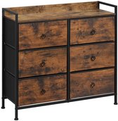 Bol.com Ladenkast - Dressoir Kasten - Ladekast met 6 Stoffen Lades - Stevig & Stijlvol - Industriële Opbergkast - Metaal & Hout ... aanbieding